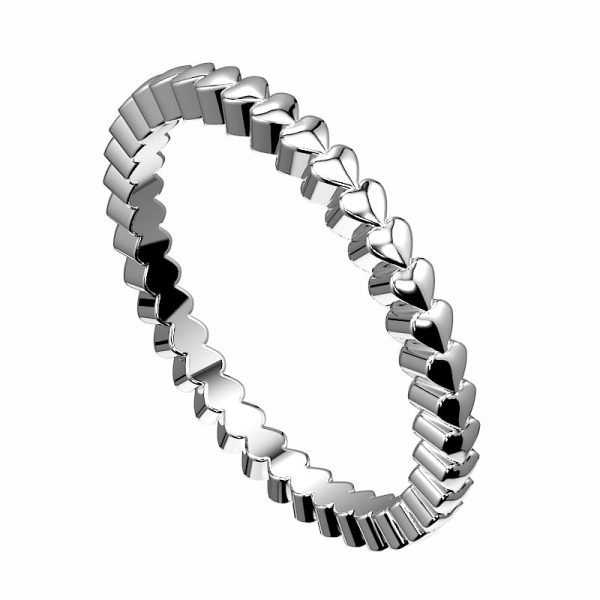 Angled view of a heart eternity ring in white gold