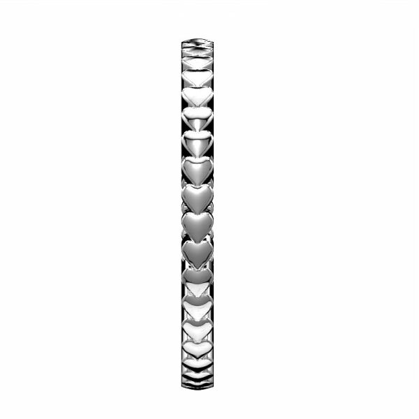 Profile view of heart eternity ring in 14k white gold