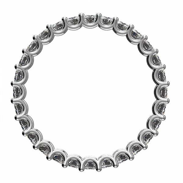 front view of u shaped diamond eternity band with round diamonds in white metal