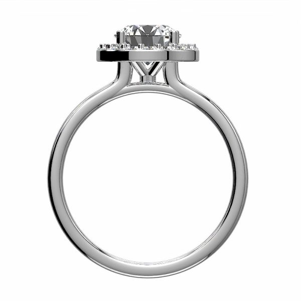front view of a low cathedral diamond halo engagement ring