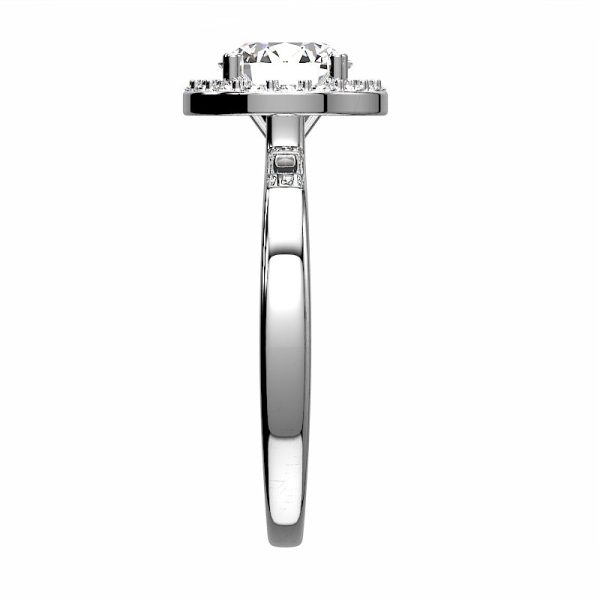 side view of low cathedral diamond halo engagement ring