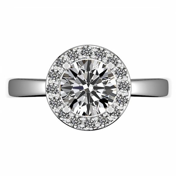 top view of a diamond halo engagement ring