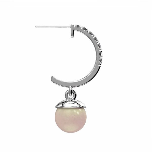 side view of half hoop diamond and pearl earrings in white gold or platinum